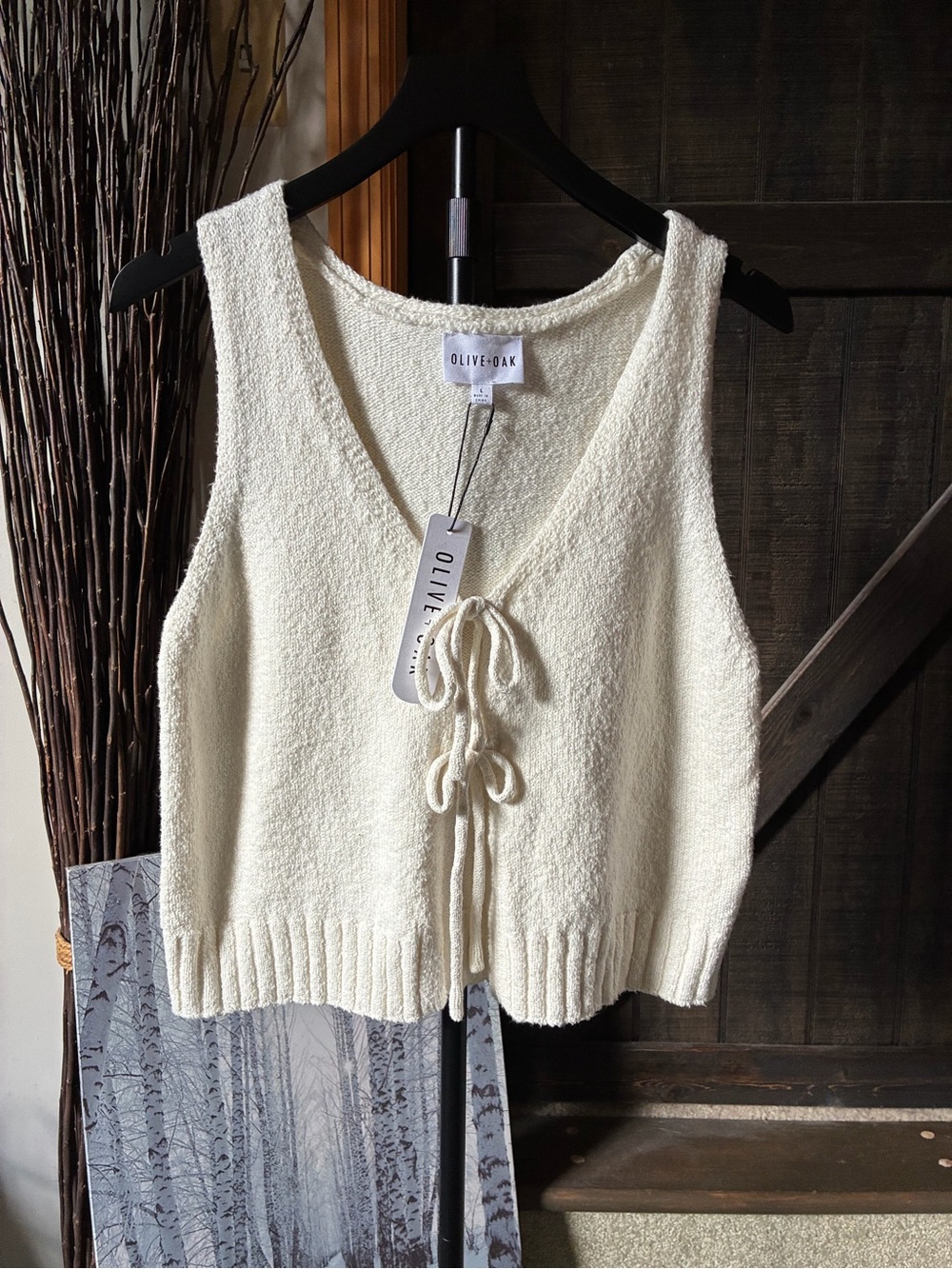 Olive & Oak Cream Tie-Front Knit Tank